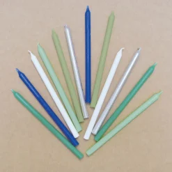12 bougies longues bleu et argent
