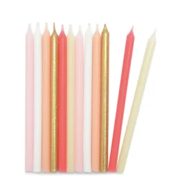 12 bougies longues rose et or