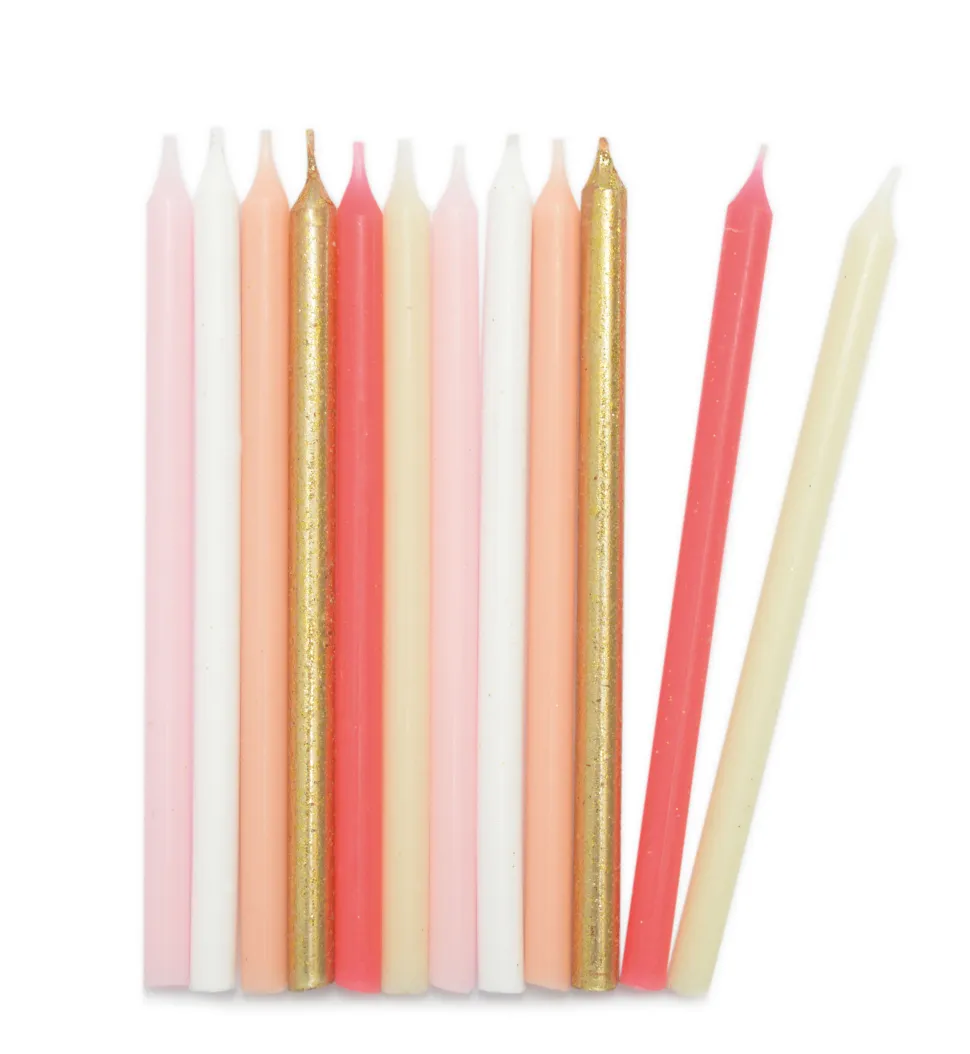 12 bougies longues rose et or