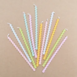 12 bougies longues torsadées pastel