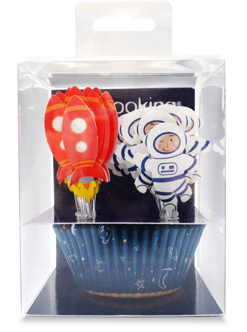 24 caissettes + 24 cake toppers espace
