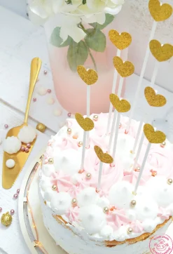 10 cake toppers cœurs dorés 20 cm
