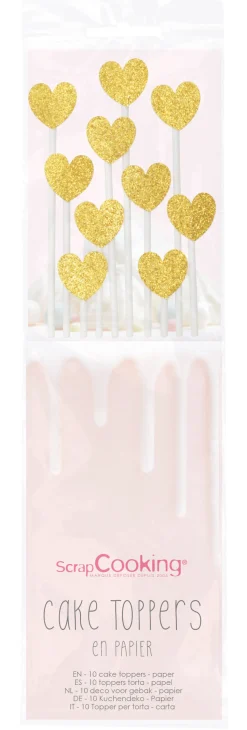 10 cake toppers cœurs dorés 20 cm