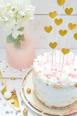 10 cake toppers cœurs dorés 20 cm