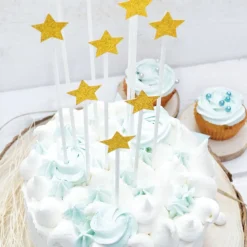 10 cake toppers étoiles dorées 20 cm