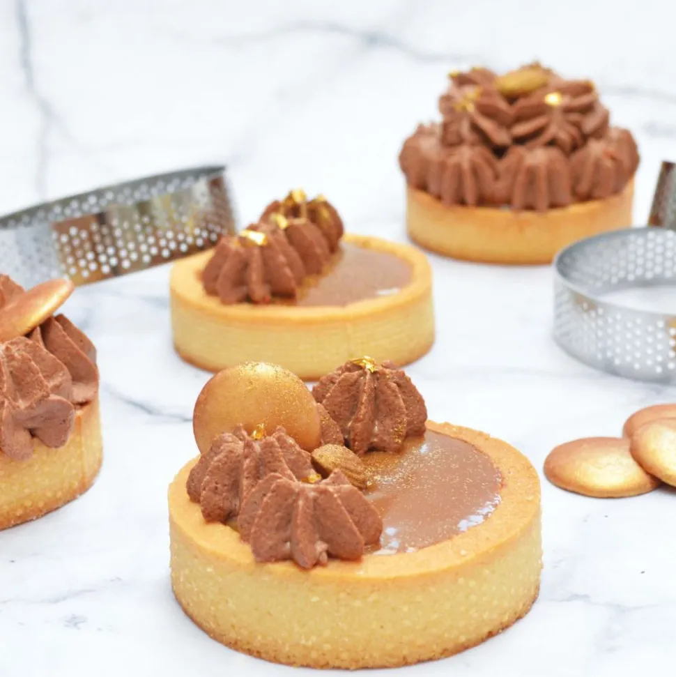 4 cercles à tartelettes perforés ronds 8 cm