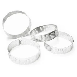 4 cercles à tartelettes perforés ronds 8 cm