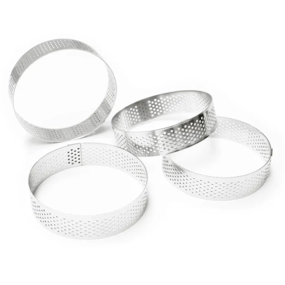 4 cercles à tartelettes perforés ronds 8 cm