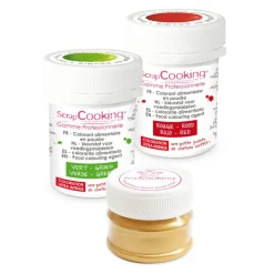 3 colorants en poudre Noël vert, rouge, doré