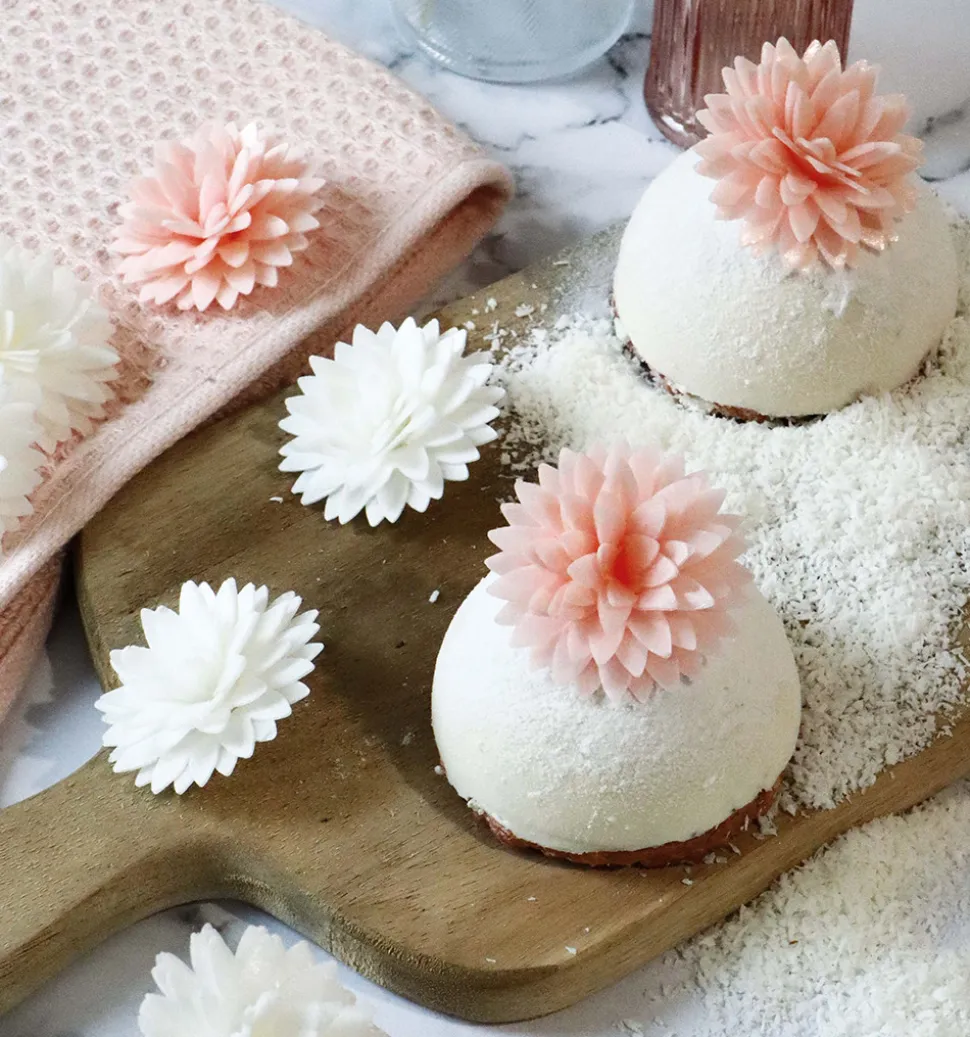Décors azyme Fleurs dahlias blanches et roses pastel x5