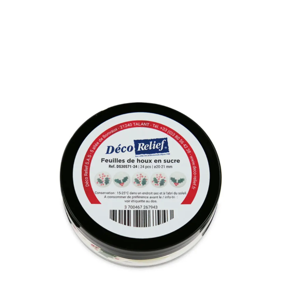 Décors en sucre Noël pastilles de houx x24 pièces