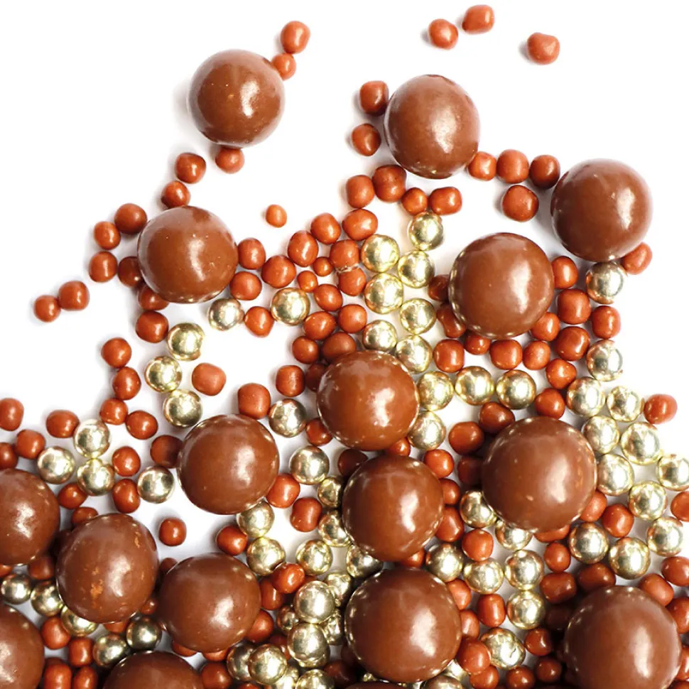 Décors perles chocolat lait et doré 50g