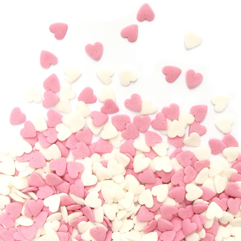 Décors sucrés cœurs blancs/roses 50g