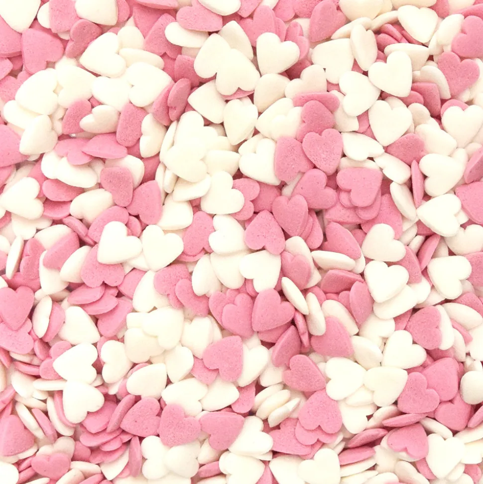 Décors sucrés cœurs blancs/roses 50g