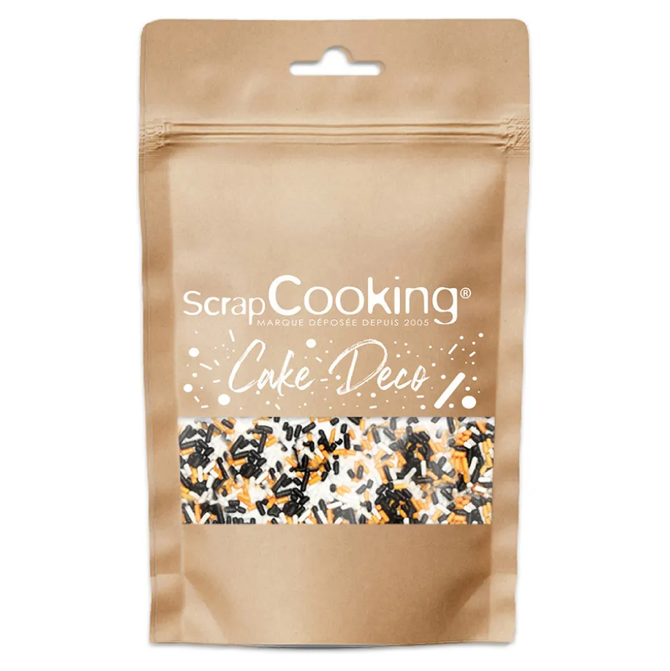 Décors sucrés vermicelles orange/noir/blanc 80g