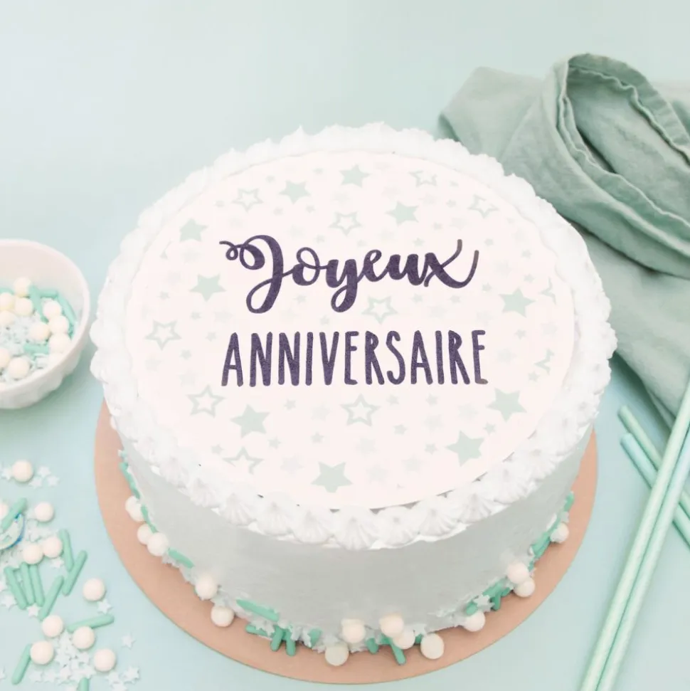 Disque de pâte à sucre Joyeux Anniversaire 18cm