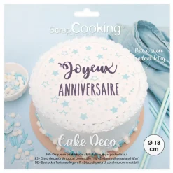 Disque de pâte à sucre Joyeux Anniversaire 18cm
