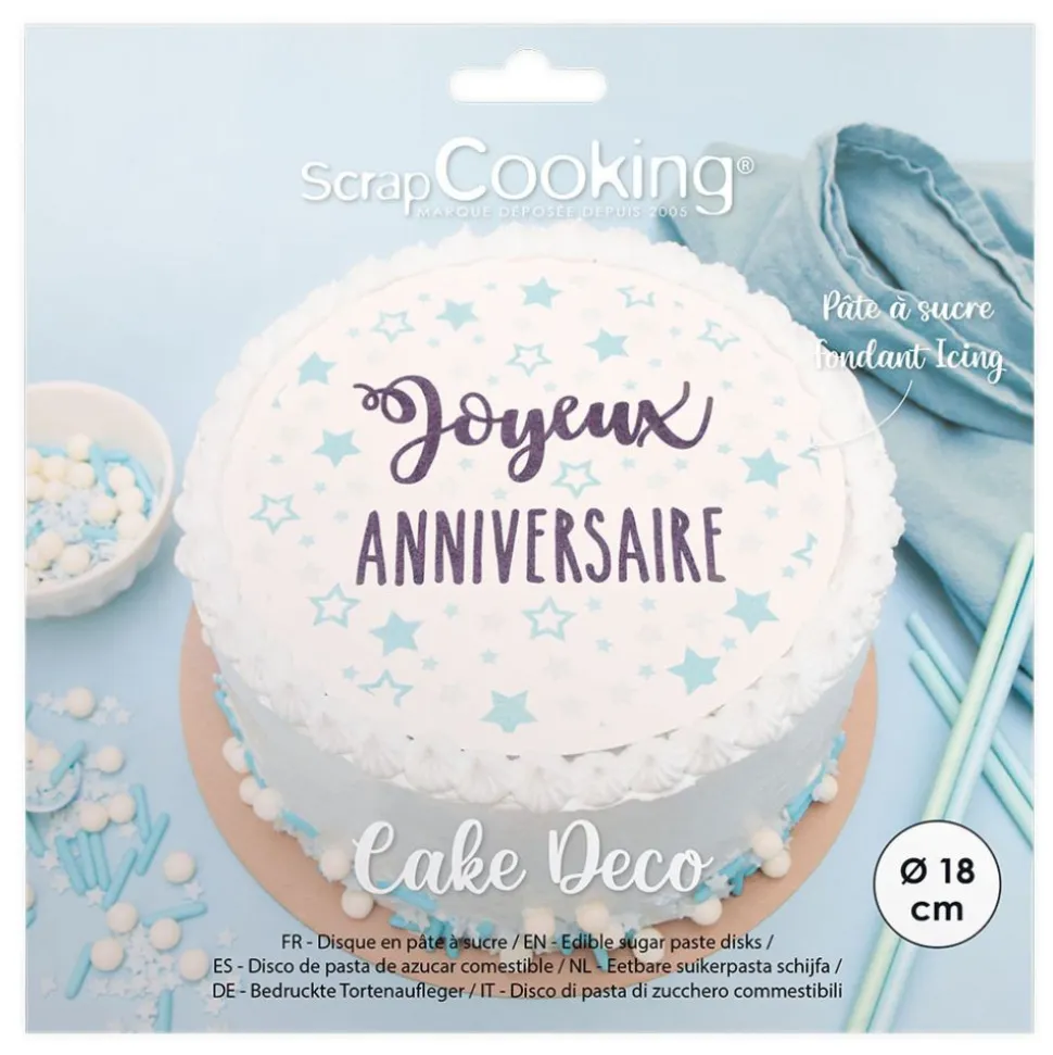 Disque de pâte à sucre Joyeux Anniversaire 18cm
