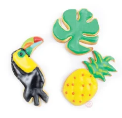 3 emporte-pièces dorés toucan/ananas/feuille