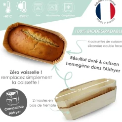 2 moules airfryer en bois 21 cm avec caissettes de cuisson sulfurisées