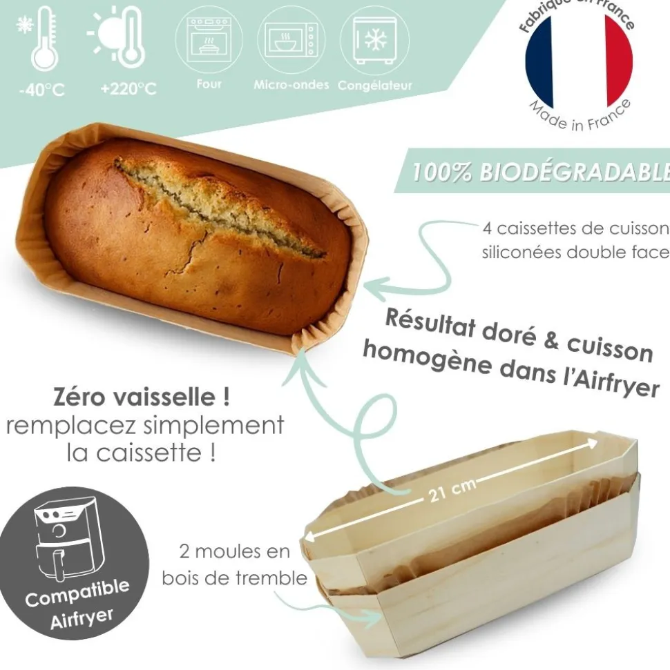 2 moules airfryer en bois 21 cm avec caissettes de cuisson sulfurisées