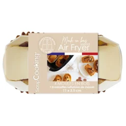 4 moules airfryer rectangulaires en bois avec 8 caissettes sulfurisées