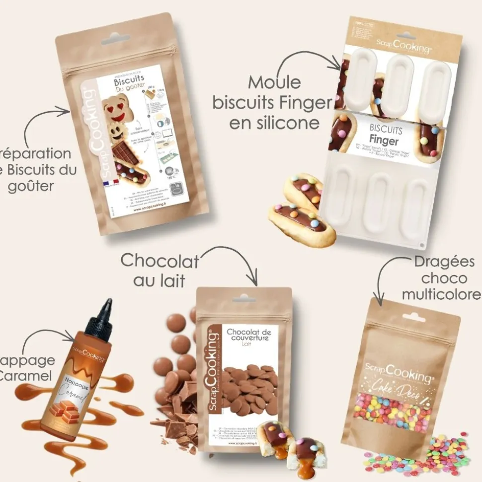 Pack biscuits finger caramel