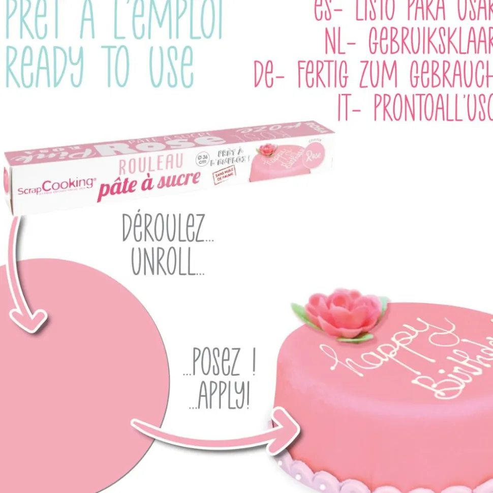 Pâte à sucre rouleau rose 36 cm