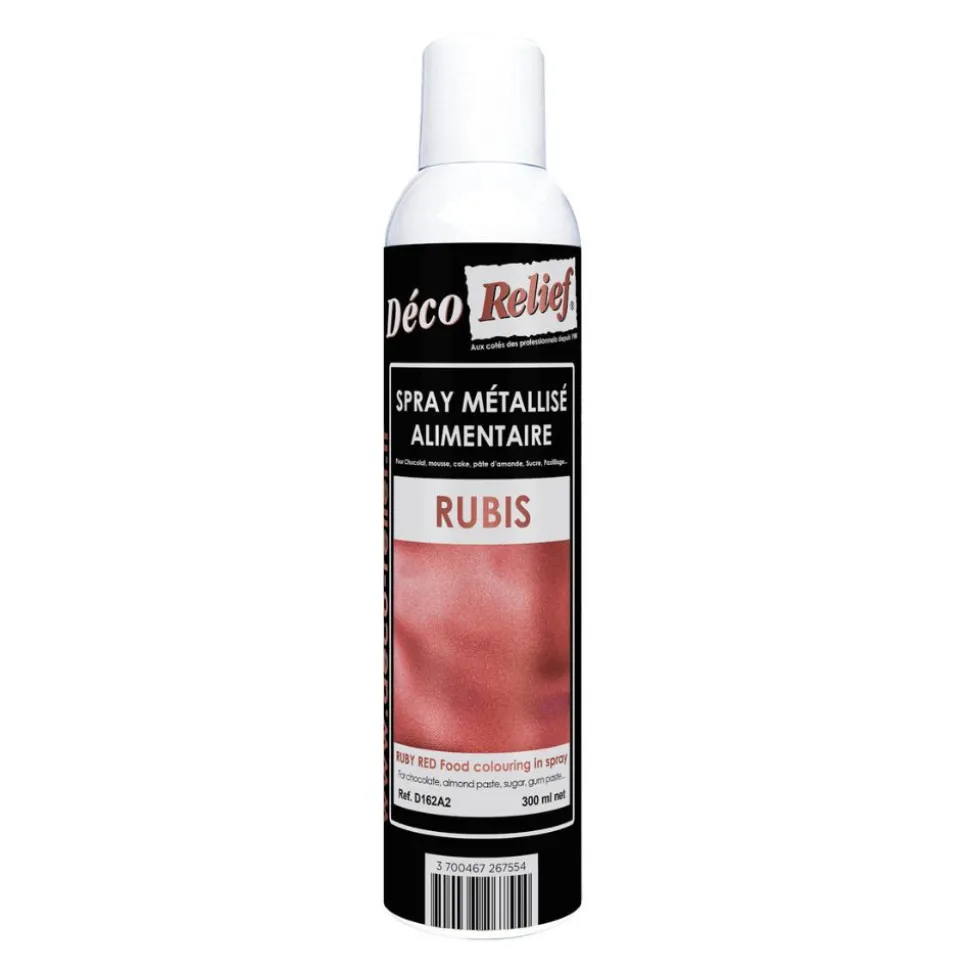 Spray colorant alimentaire métallisé en bombe rubis - 300 ml