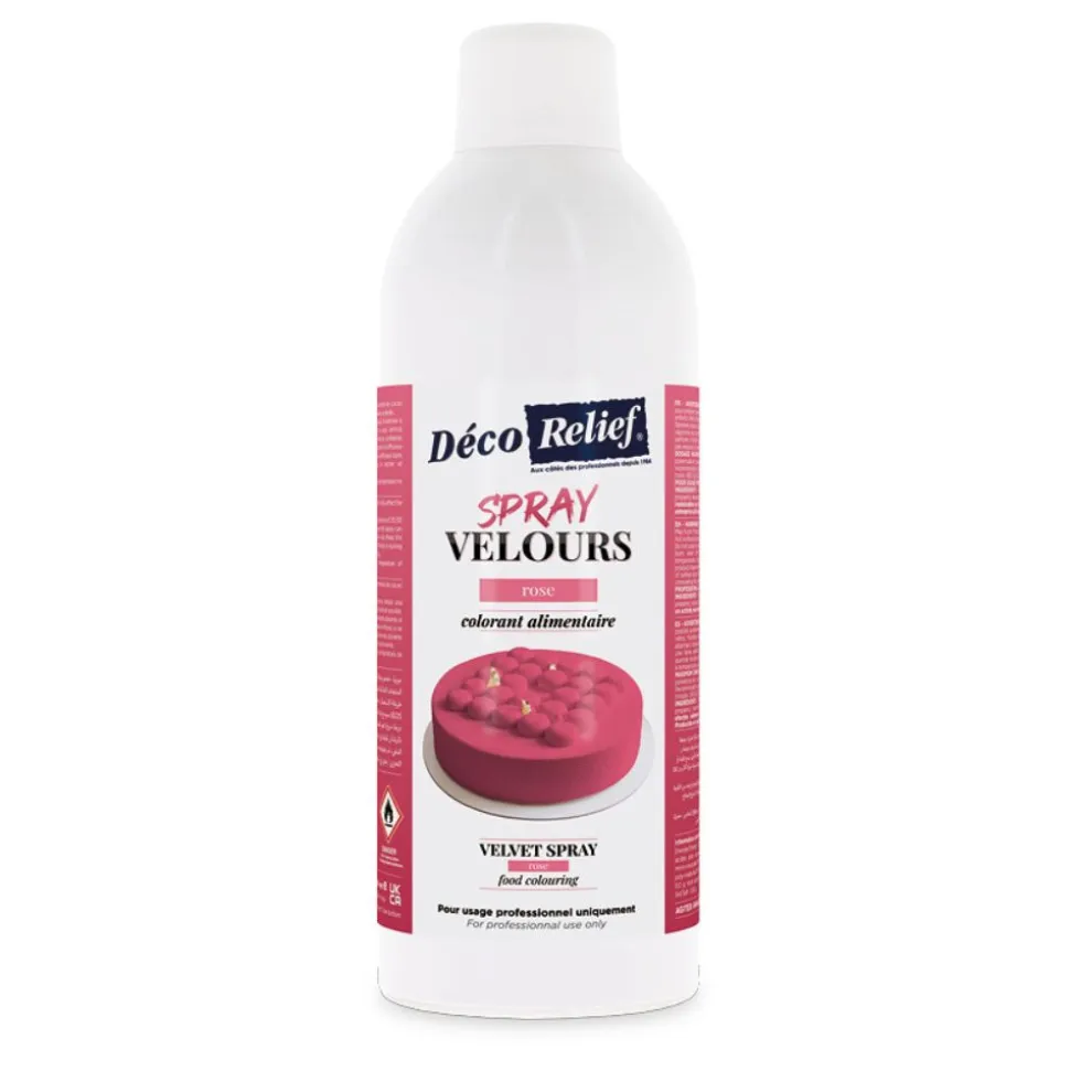 Spray velours alimentaire en bombe rose effet velours pour pâtisserie - 400 ml