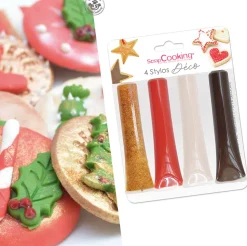 4 stylos déco blanc, rouge, marron & doré