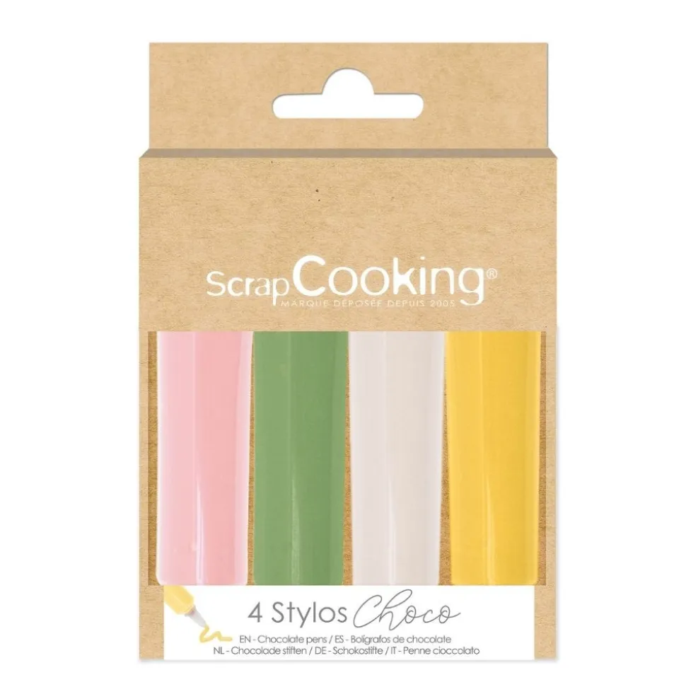 4 stylos goût choco rose, vert, jaune, blanc
